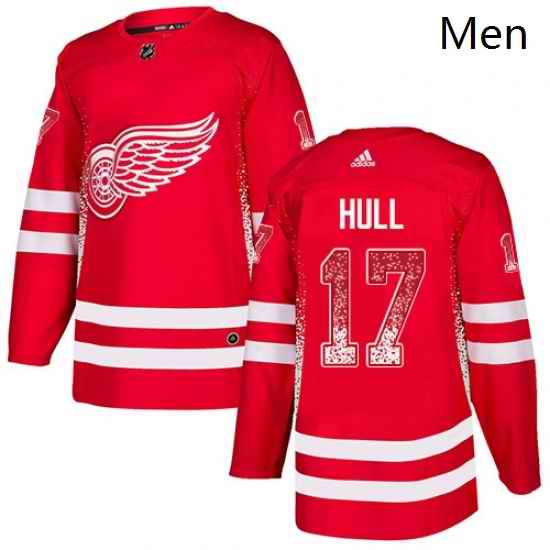 Mens Adidas Detroit Red Wings 17 Brett Hull Authentic Red Drift Fashion NHL Jersey